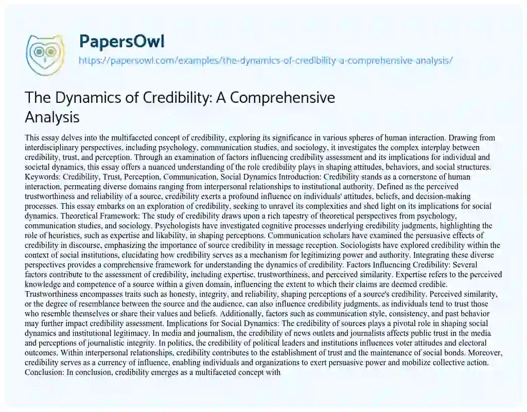 Essay on The Dynamics of Credibility: a Comprehensive Analysis
