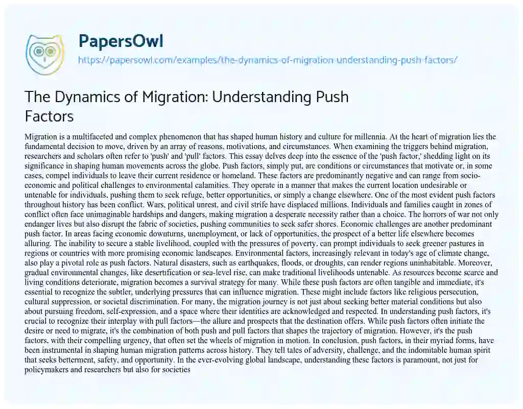Essay on The Dynamics of Migration: Understanding Push Factors