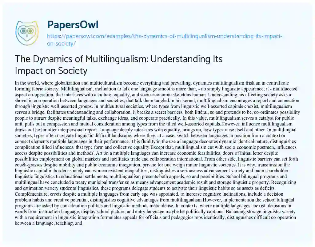 Essay on The Dynamics of Multilingualism: Understanding its Impact on Society