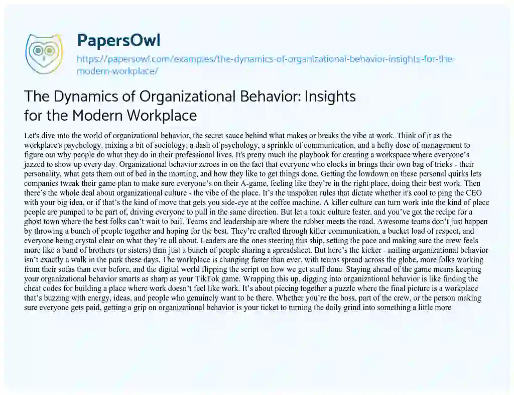 Essay on The Dynamics of Organizational Behavior: Insights for the Modern Workplace