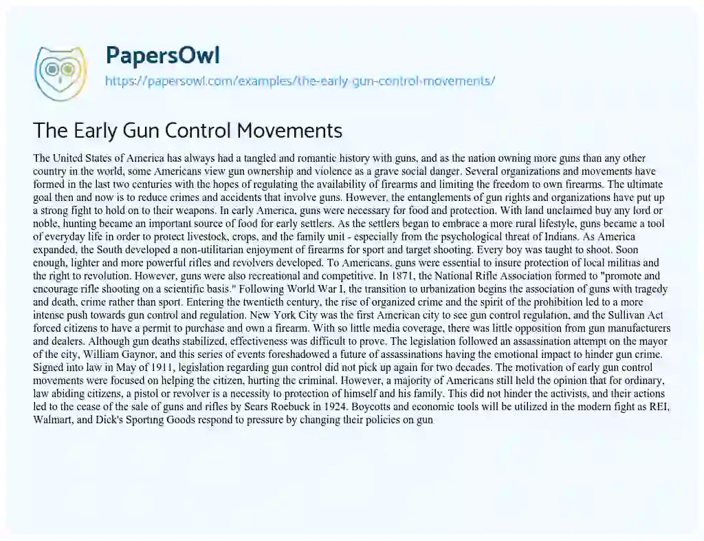 Essay on The Early Gun Control Movements