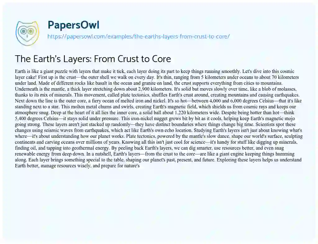 Essay on The Earth’s Layers: from Crust to Core