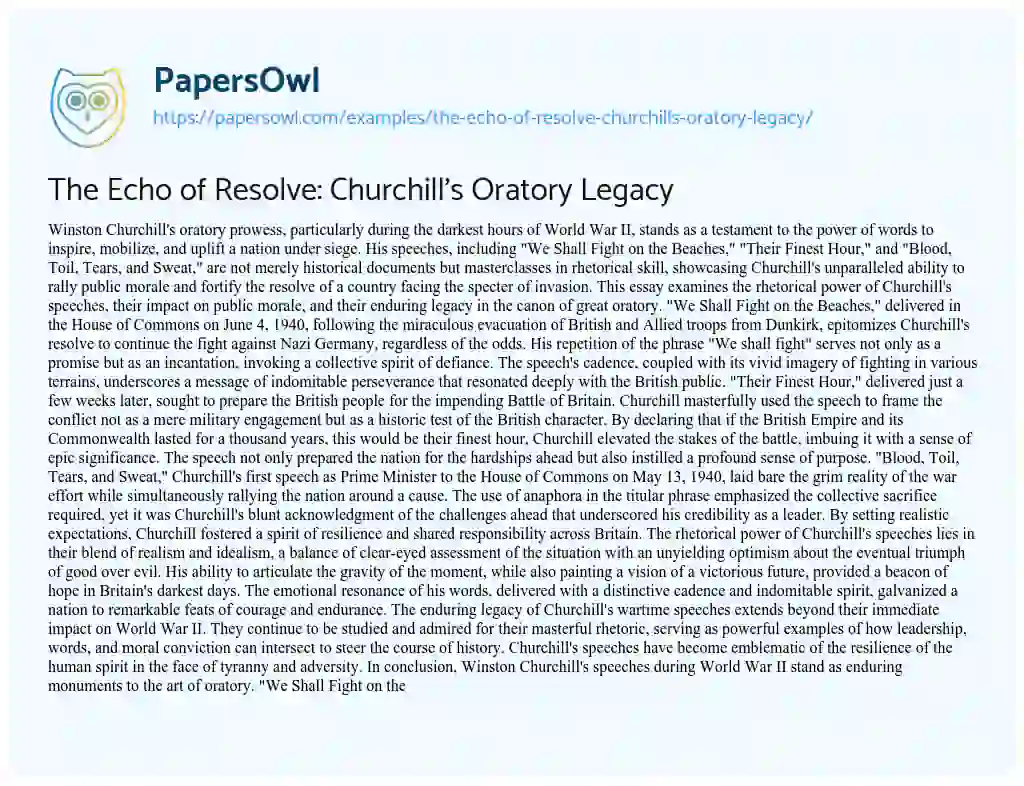 Essay on The Echo of Resolve: Churchill’s Oratory Legacy