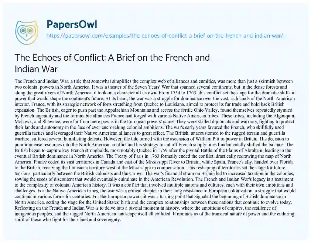 Essay on The Echoes of Conflict: a Brief on the French and Indian War