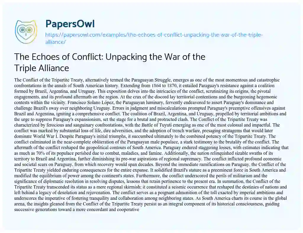 Essay on The Echoes of Conflict: Unpacking the War of the Triple Alliance