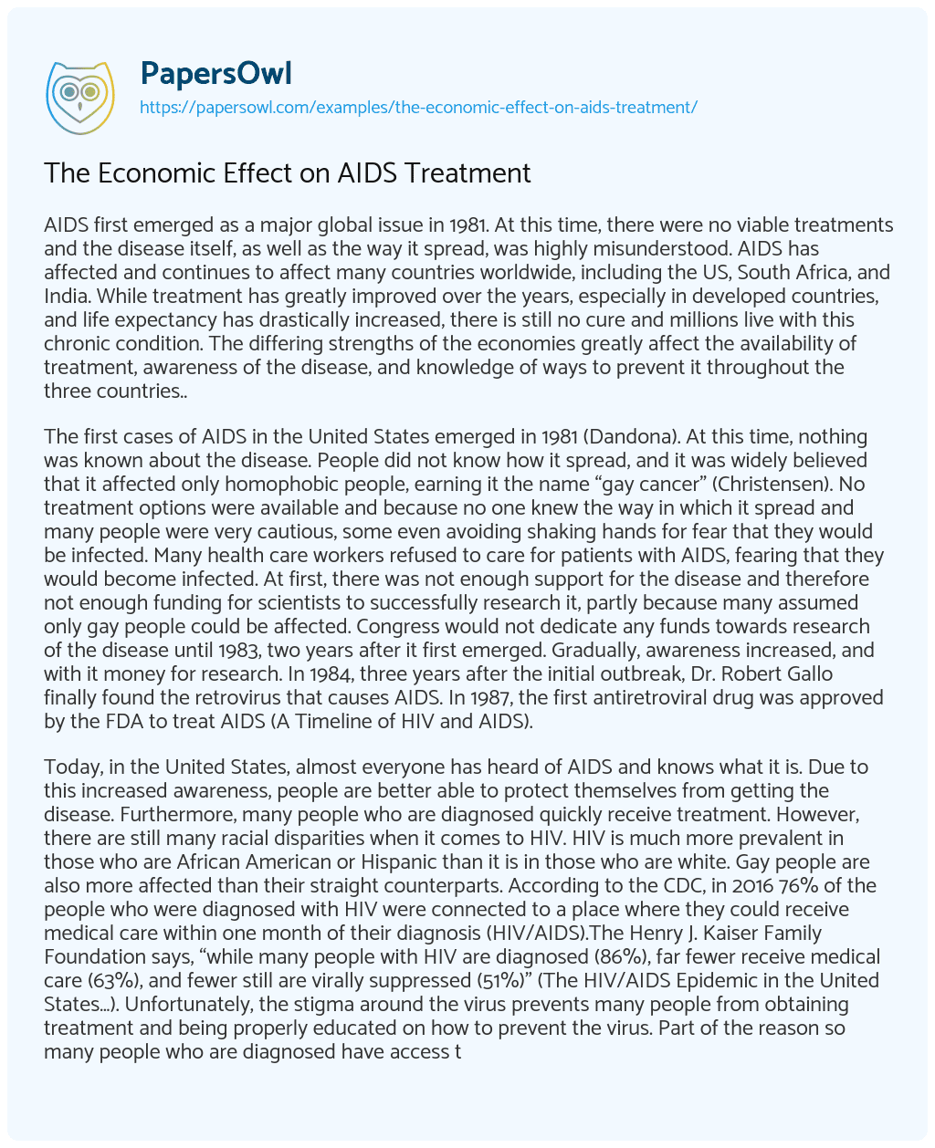 Essay on The Economic Effect on AIDS Treatment