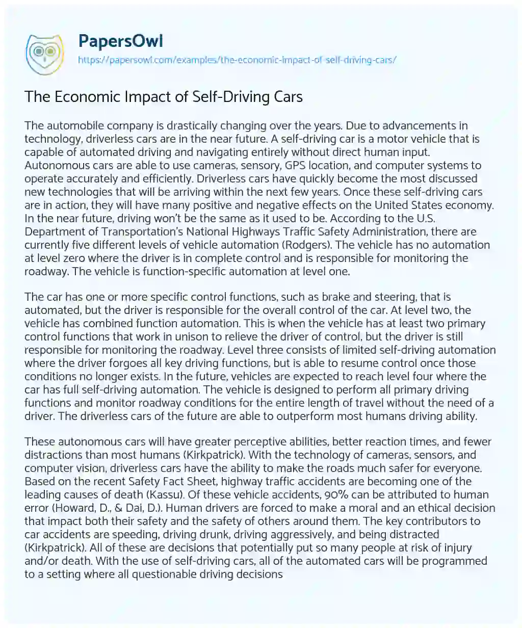 The Economic Impact of Self-Driving Cars essay