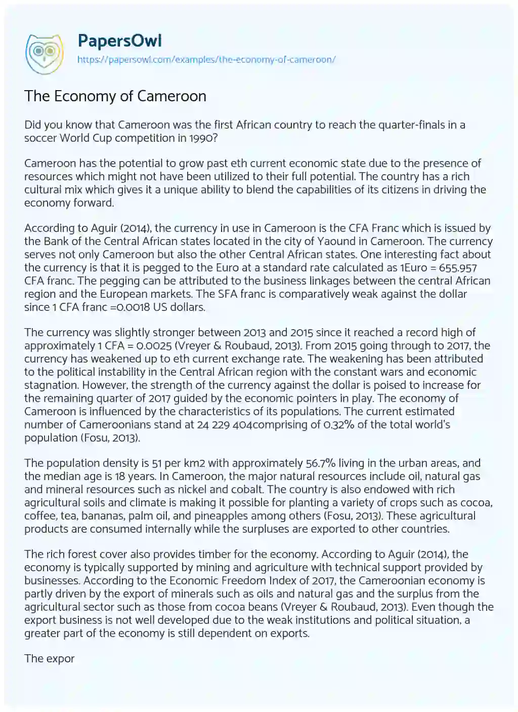The Economy of Cameroon The Economy of Cameroon essay