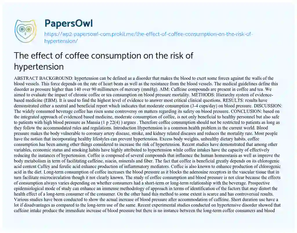The Effect of Coffee Consumption on the Risk of Hypertension essay
