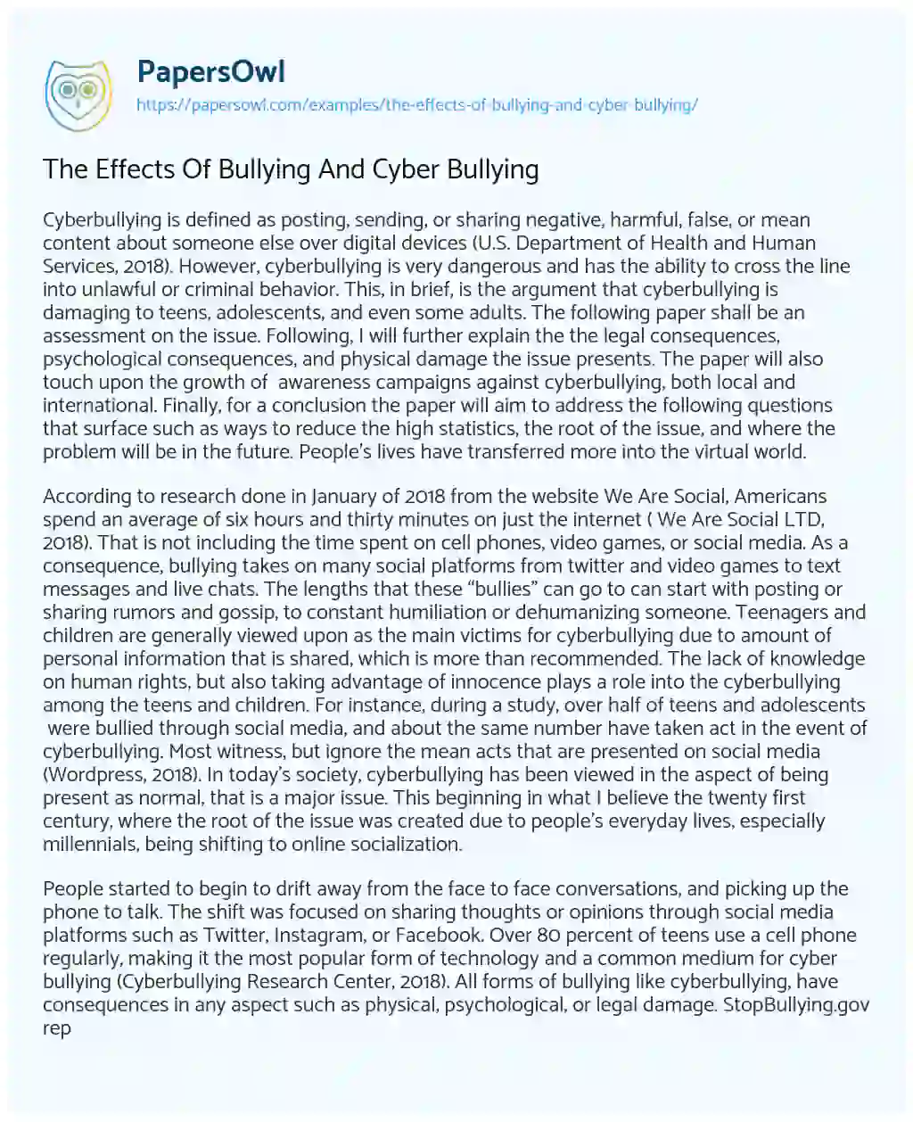 The Effects of Bullying and Cyber Bullying essay