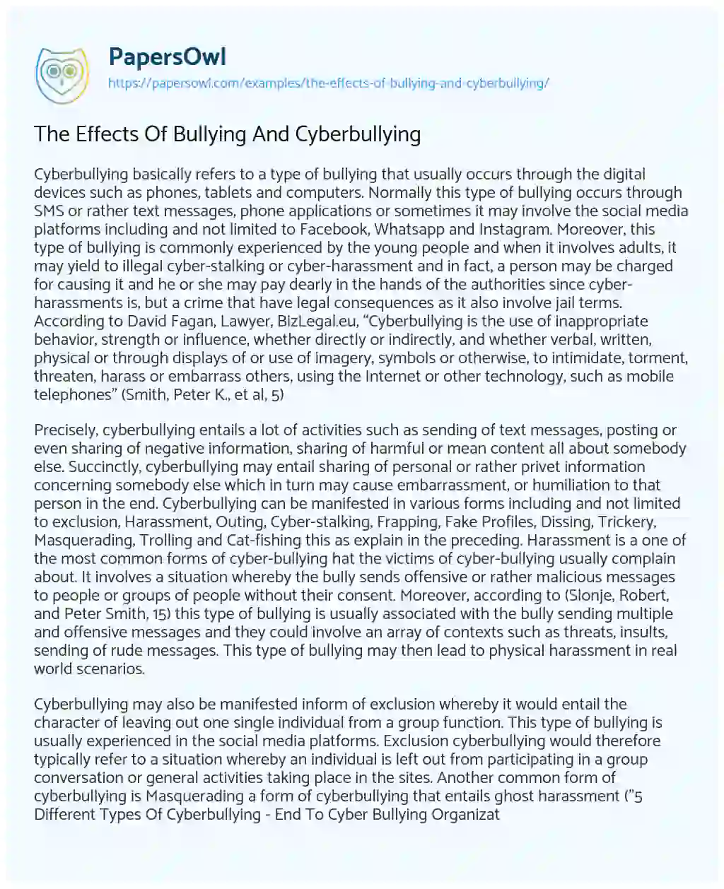 The Effects of Bullying and Cyberbullying essay