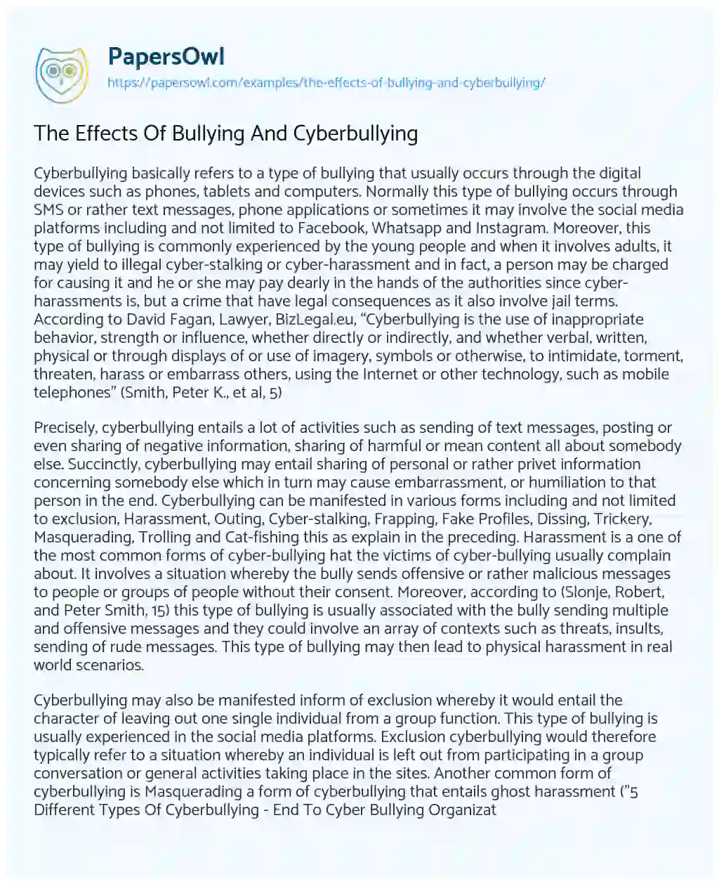 Essay on The Effects of Bullying and Cyberbullying