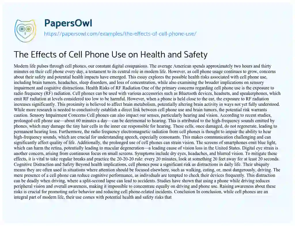 Essay on The Effects of Cell Phone Use