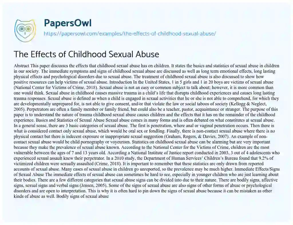 The Effects of Childhood Sexual Abuse essay