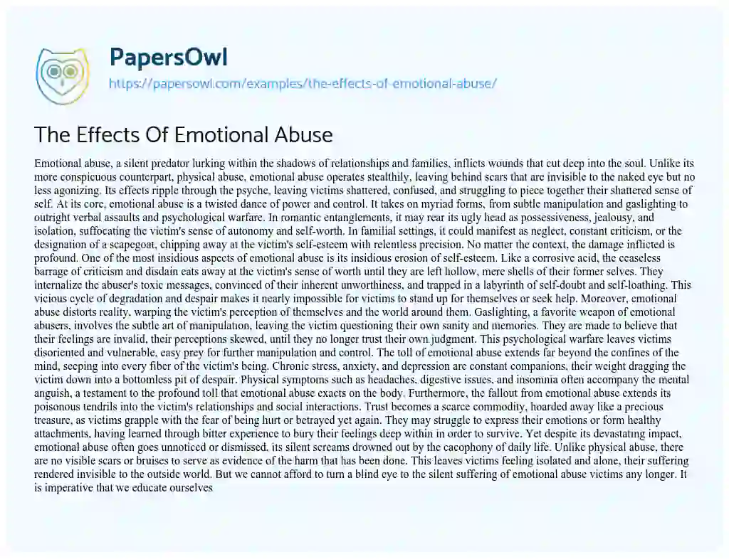 Essay on The Effects of Emotional Abuse
