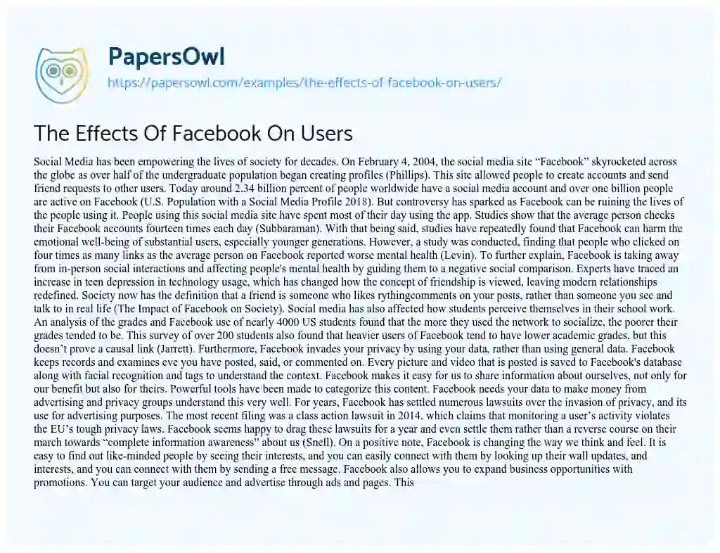 Essay on The Effects of Facebook on Users