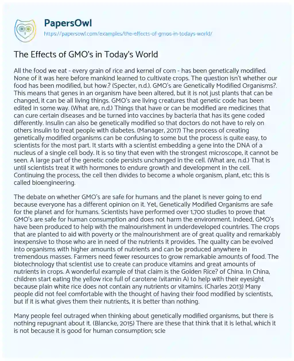 The Effects of GMO’s in Today’s World essay