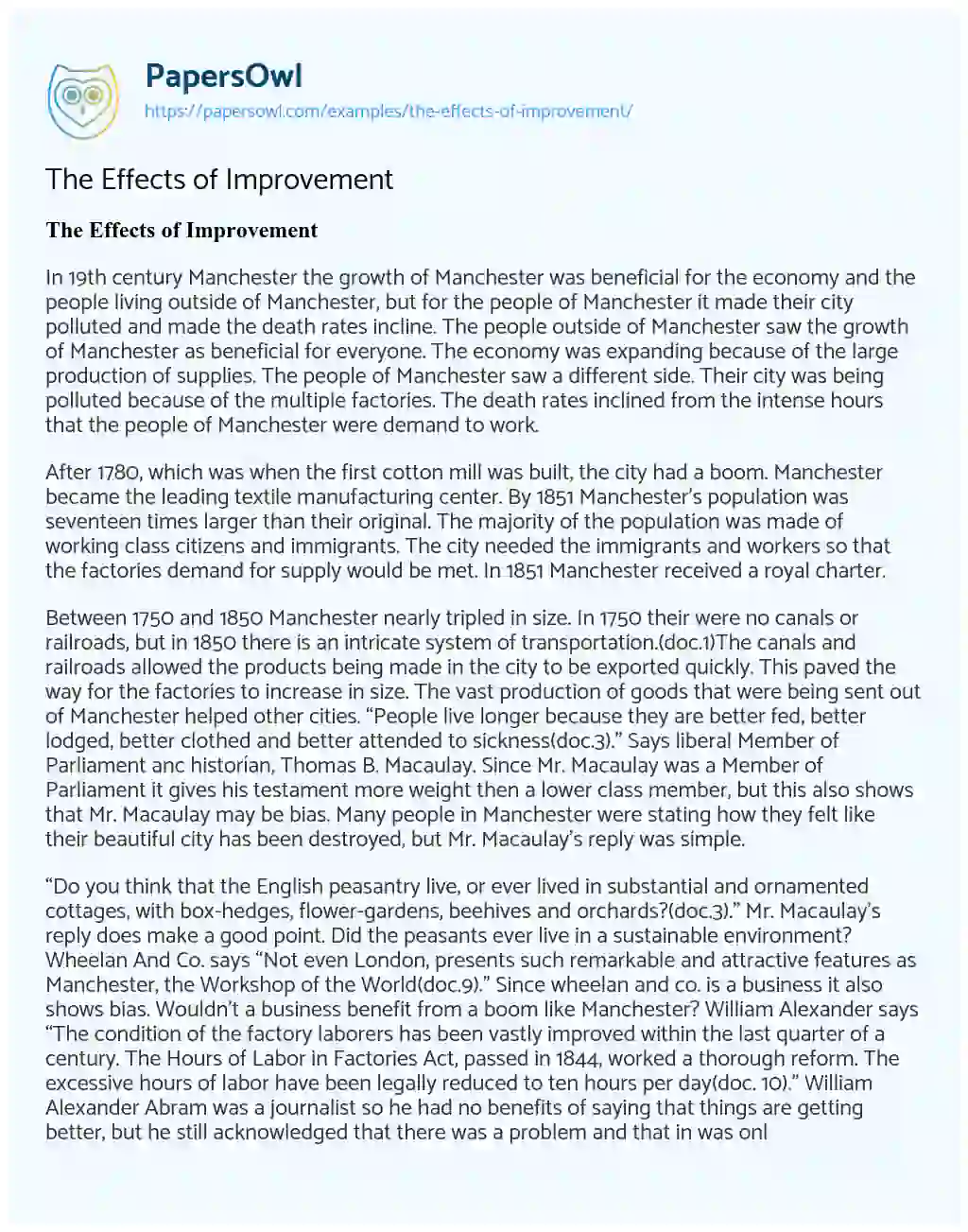 Essay on The Effects of Improvement