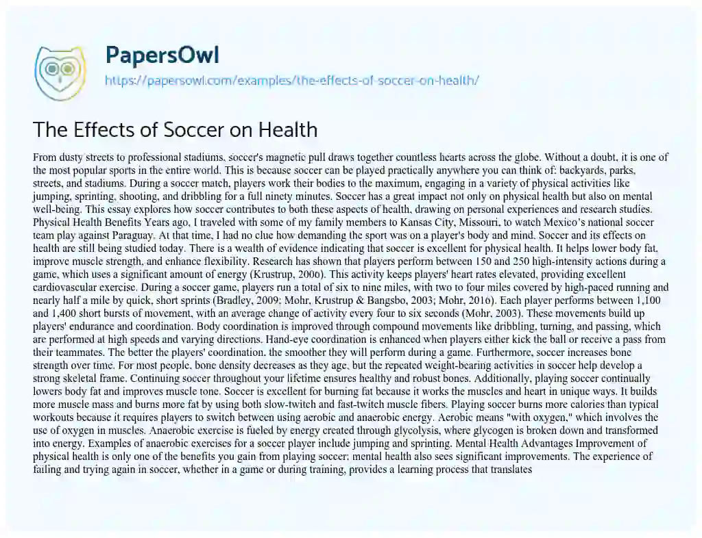 Essay on The Effects of Soccer on Health