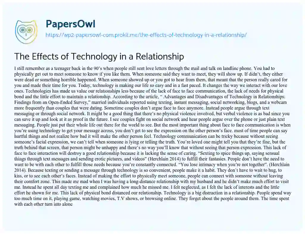 Essay on The Effects of Technology in a Relationship