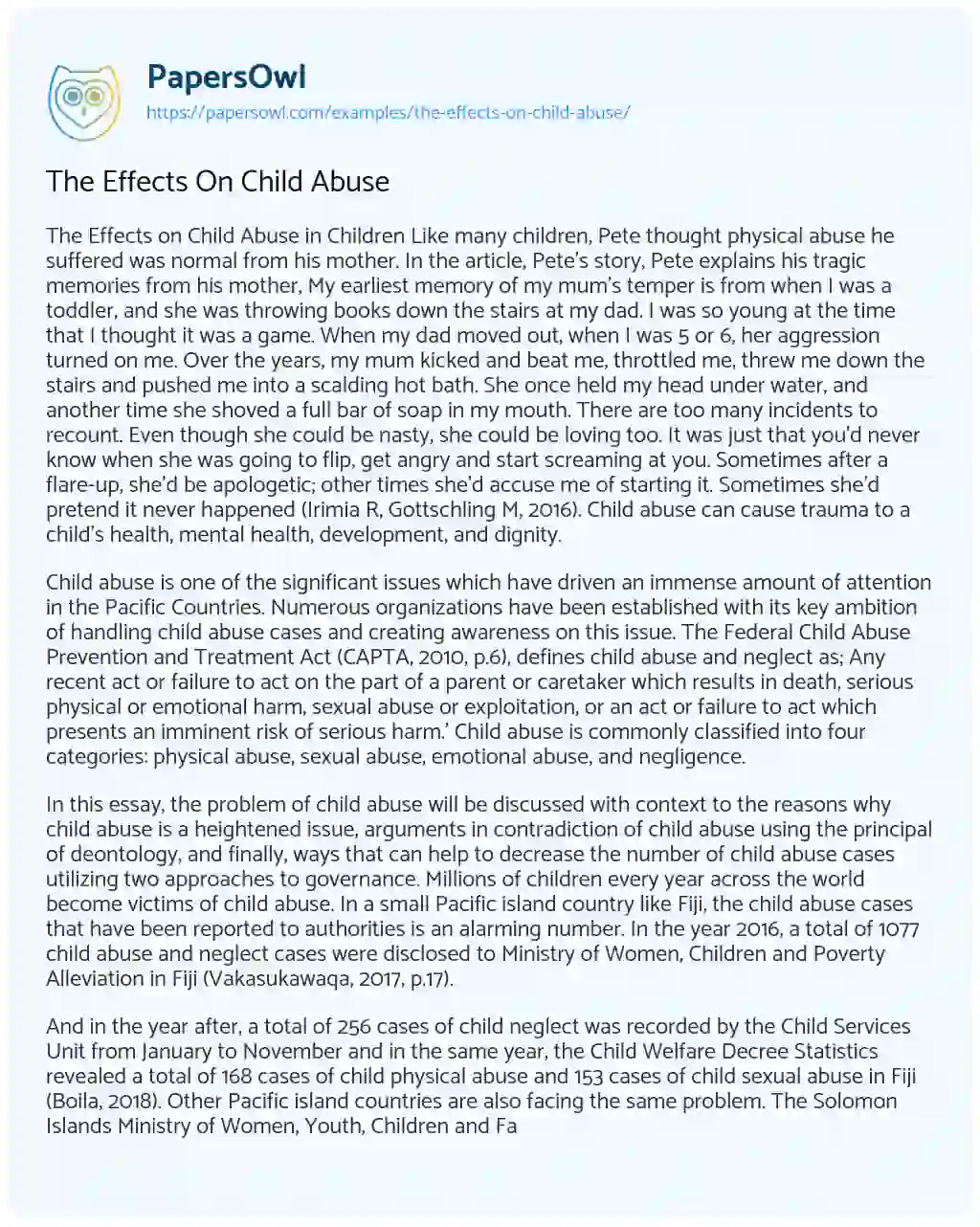 Essay on The Effects on Child Abuse