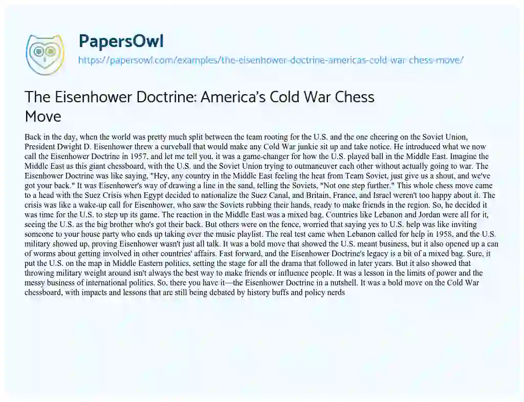 Essay on The Eisenhower Doctrine: America’s Cold War Chess Move