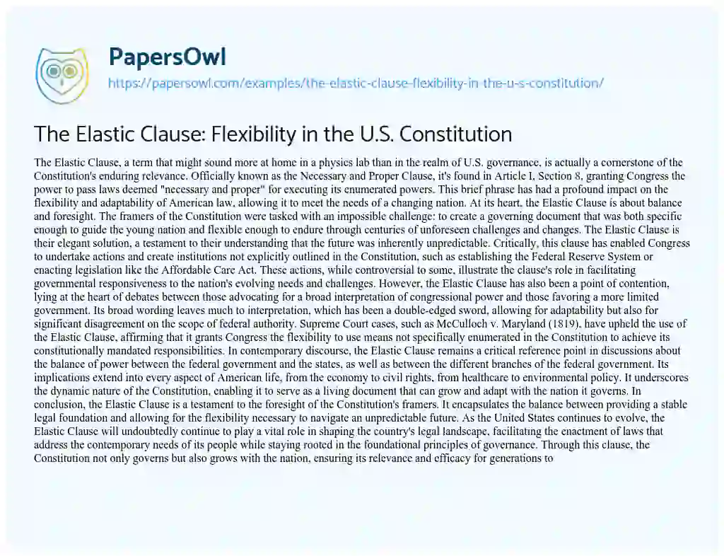 Essay on The Elastic Clause: Flexibility in the U.S. Constitution