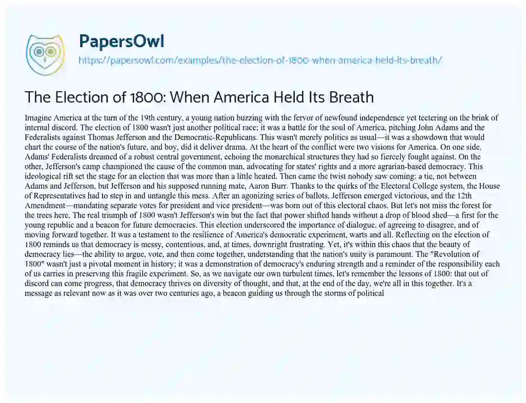 Essay on The Election of 1800: when America Held its Breath