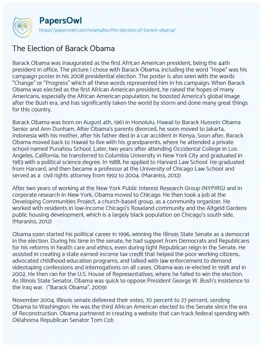 Essay on The Election of Barack Obama