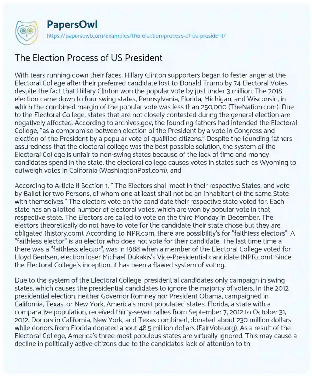 Essay on The Election Process of US President