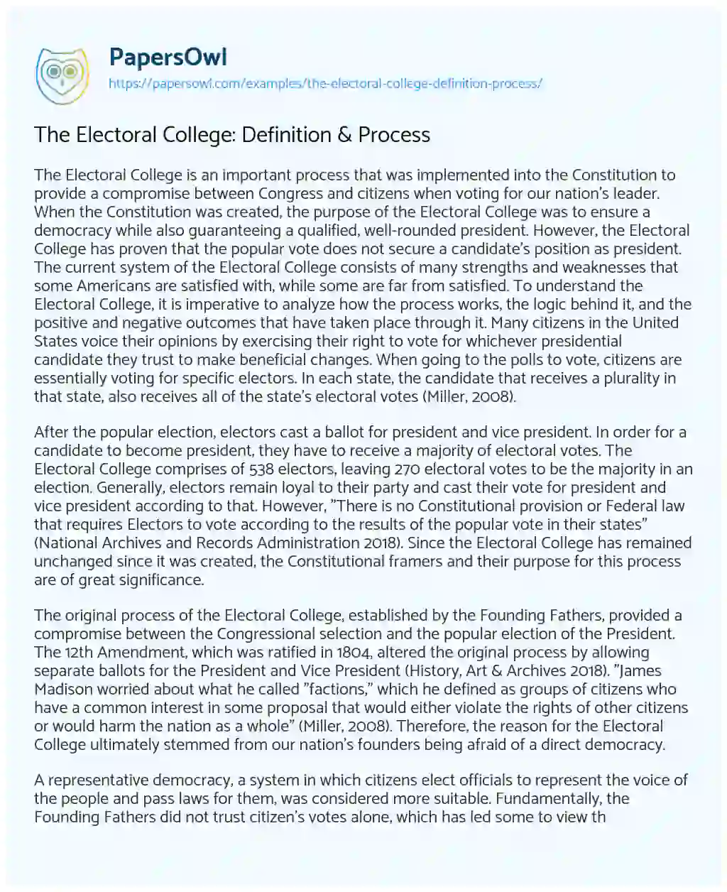 The Electoral College: Definition & Process essay
