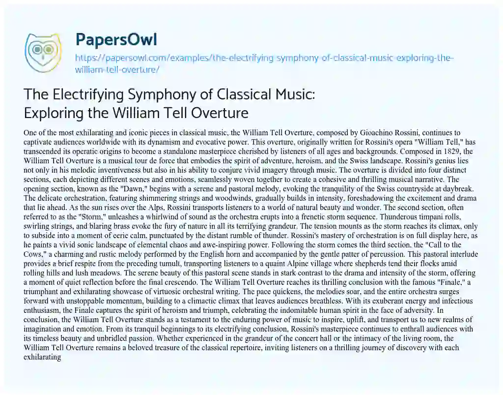 Essay on The Electrifying Symphony of Classical Music: Exploring the William Tell Overture