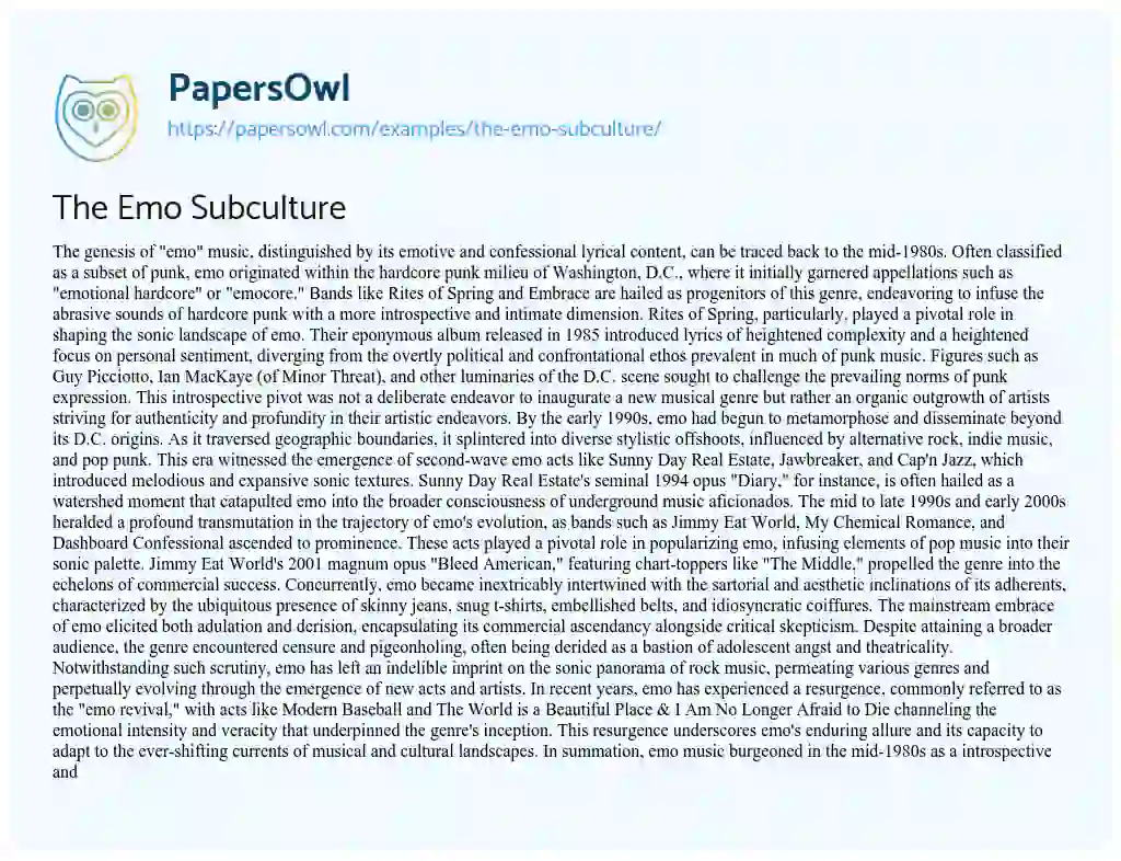 Essay on The Emo Subculture