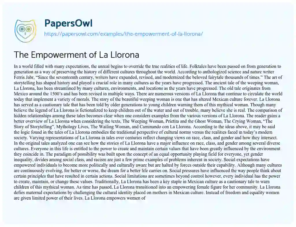 Essay on The Empowerment of La Llorona