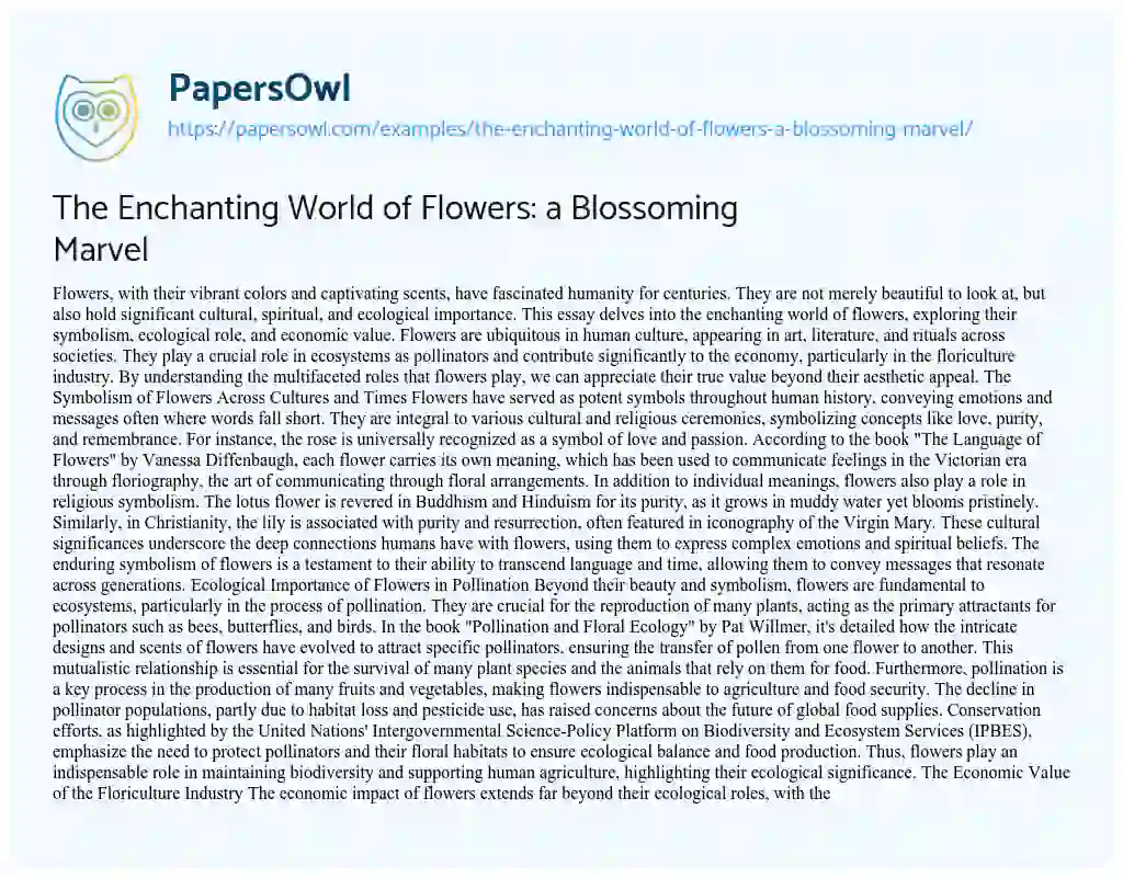 Essay on The Enchanting World of Flowers: a Blossoming Marvel