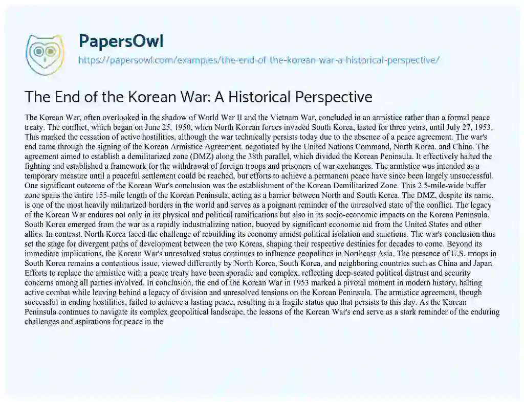 Essay on The End of the Korean War: a Historical Perspective
