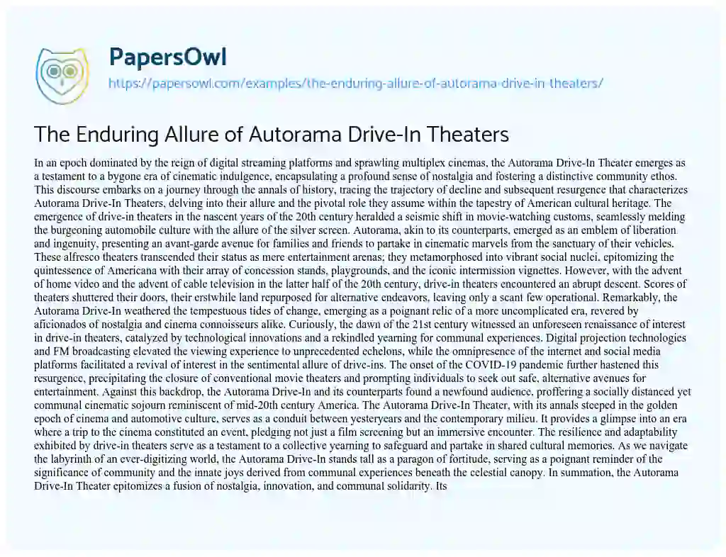 Essay on The Enduring Allure of Autorama Drive-In Theaters