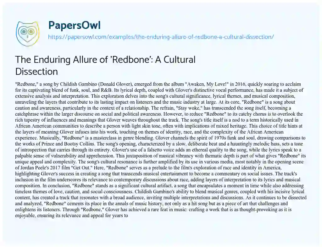 The Enduring Allure of 'Redbone': A Cultural Dissection - Free Essay ...