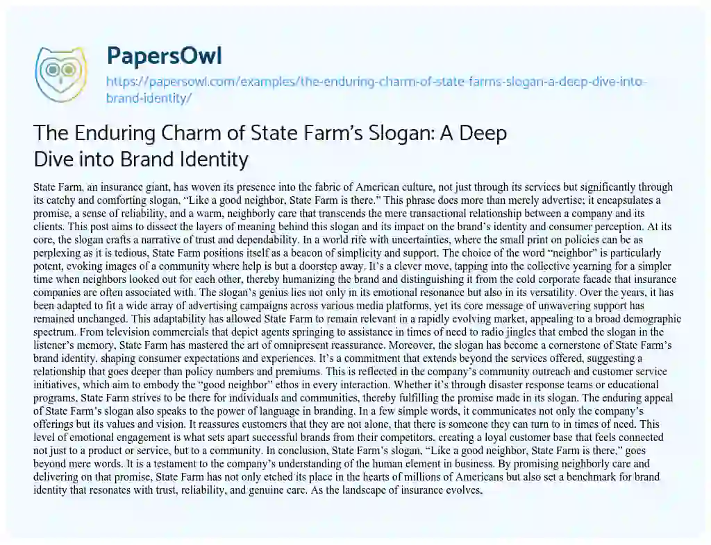 Essay on The Enduring Charm of State Farm’s Slogan: a Deep Dive into Brand Identity