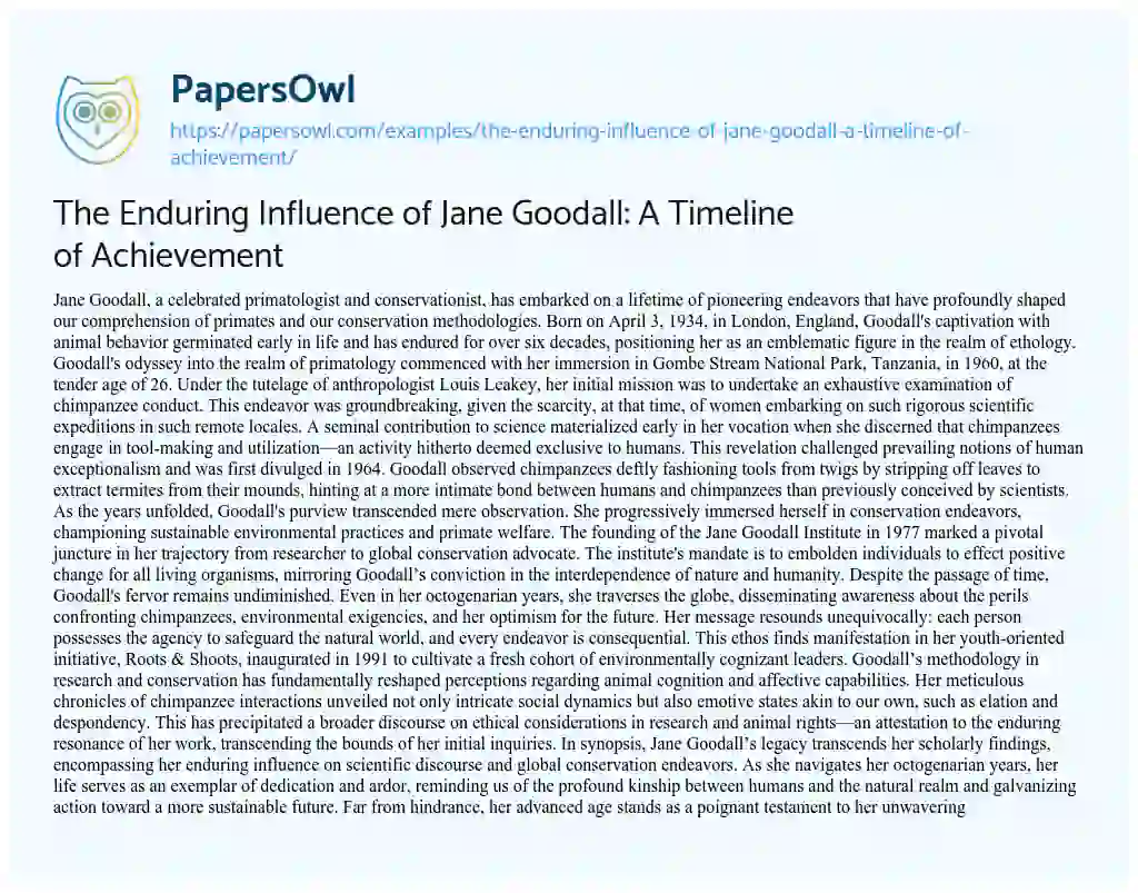 The Enduring Influence of Jane Goodall: A Timeline of Achievement ...