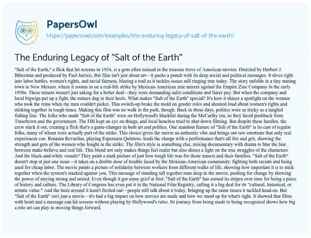 Essay on The Enduring Legacy of “Salt of the Earth”