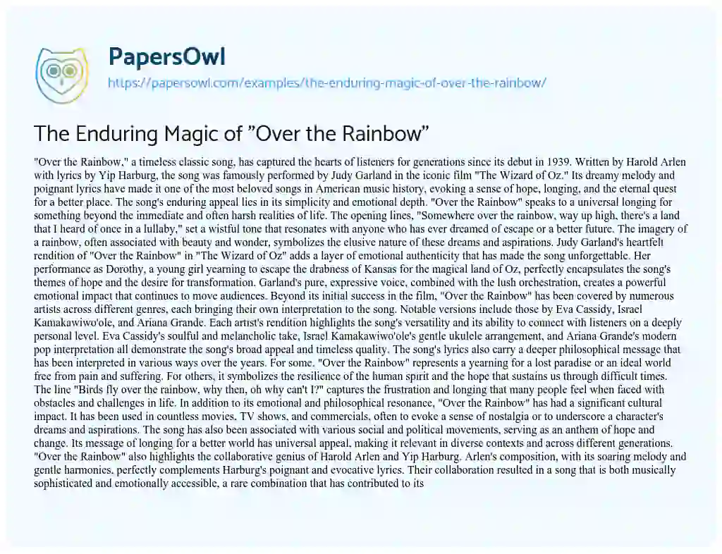 Essay on The Enduring Magic of “Over the Rainbow”