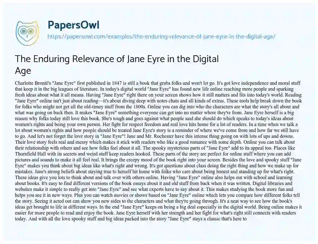 Essay on The Enduring Relevance of Jane Eyre in the Digital Age