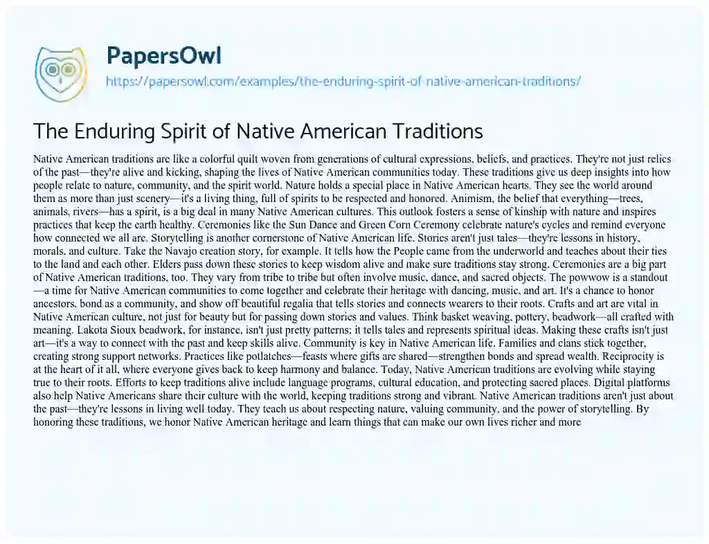 Essay on The Enduring Spirit of Native American Traditions