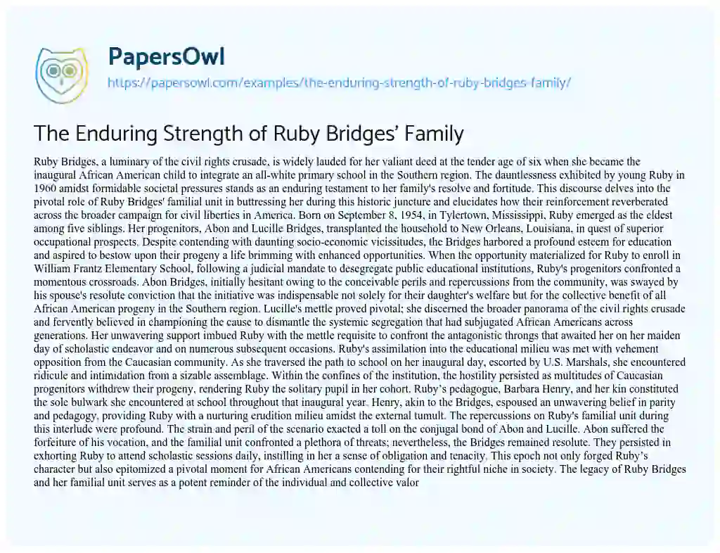 Essay on The Enduring Strength of Ruby Bridges’ Family