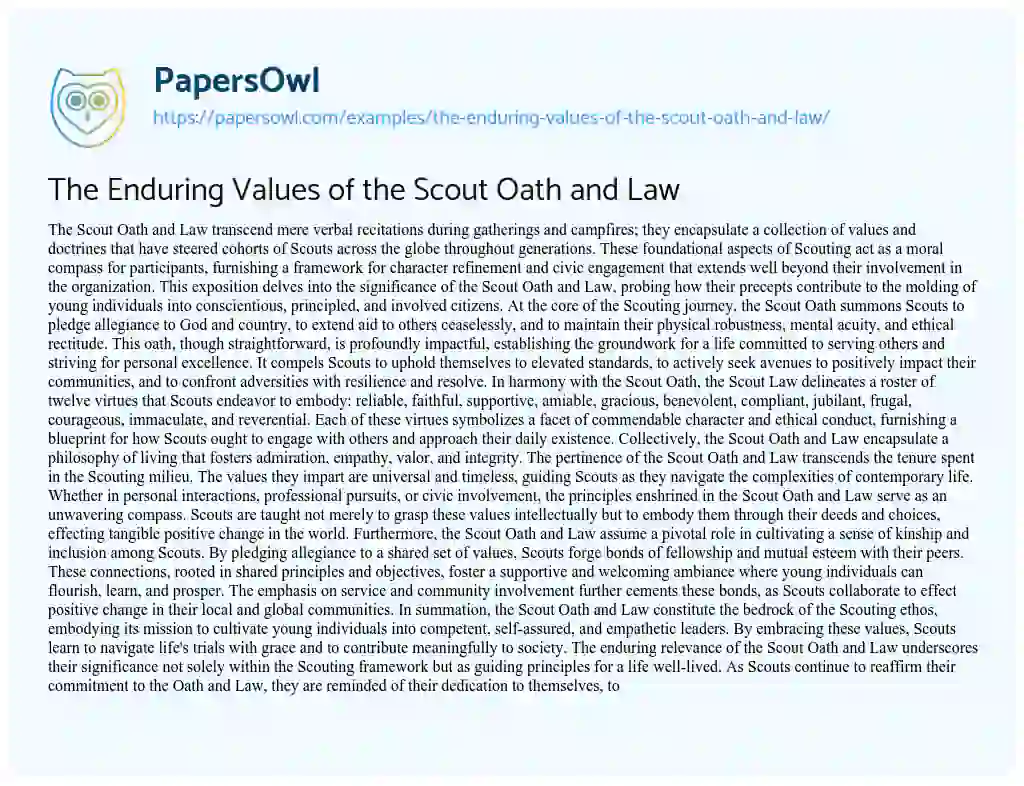 Essay on The Enduring Values of the Scout Oath and Law
