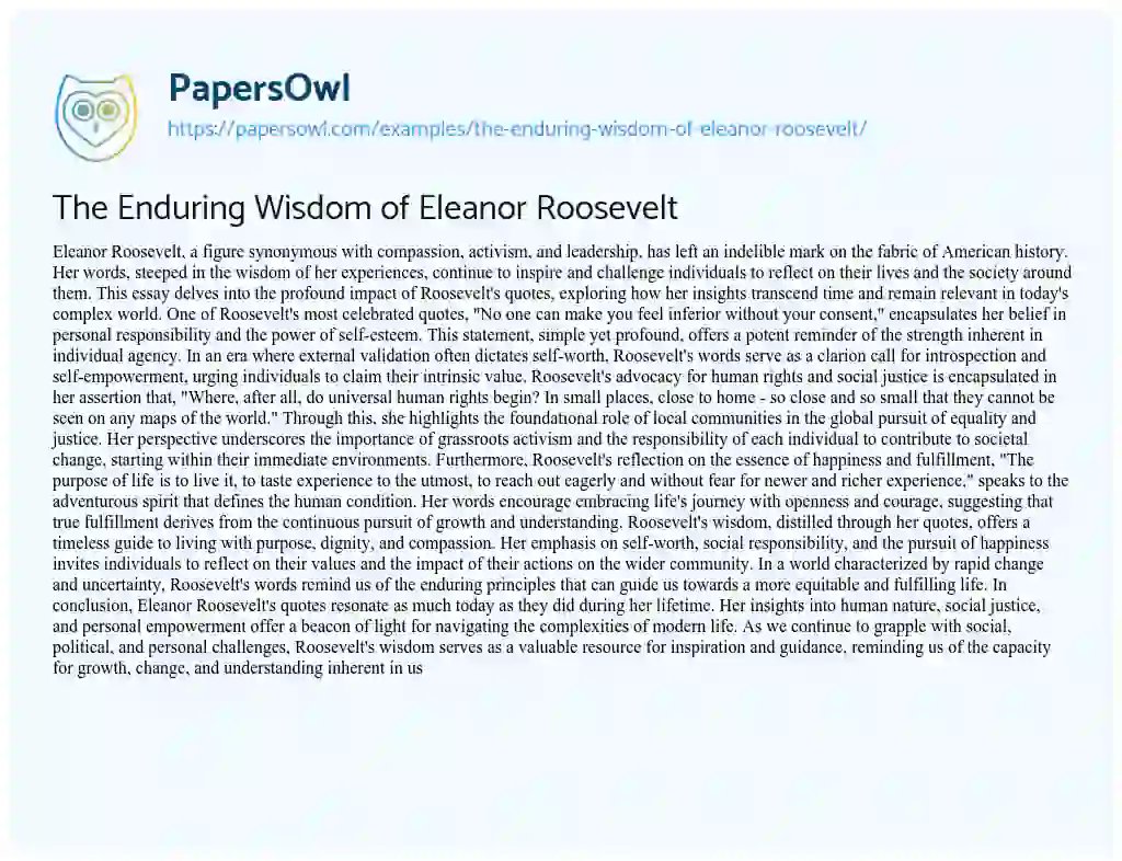 Essay on The Enduring Wisdom of Eleanor Roosevelt