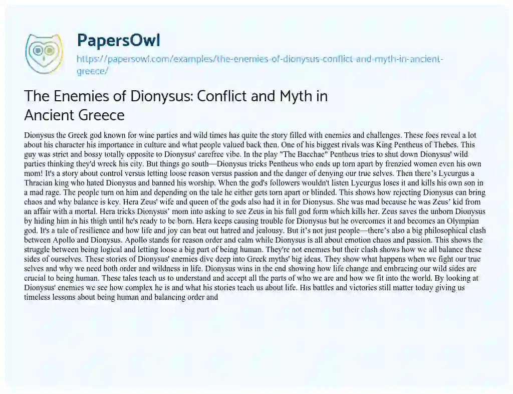 Essay on The Enemies of Dionysus: Conflict and Myth in Ancient Greece