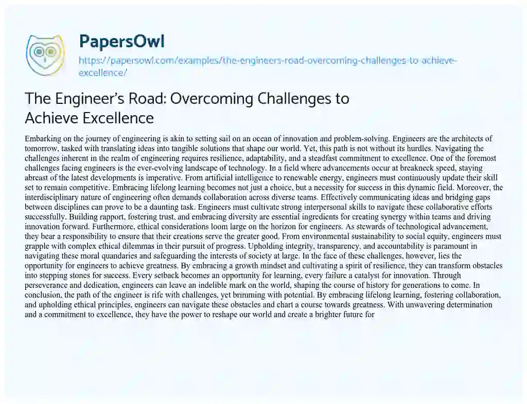 Essay on The Engineer’s Road: Overcoming Challenges to Achieve Excellence