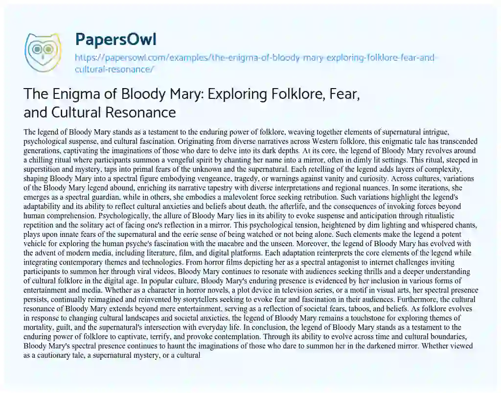 Essay on The Enigma of Bloody Mary: Exploring Folklore, Fear, and Cultural Resonance